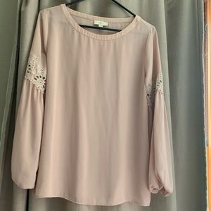 Loft long sleeve crochet light pink top